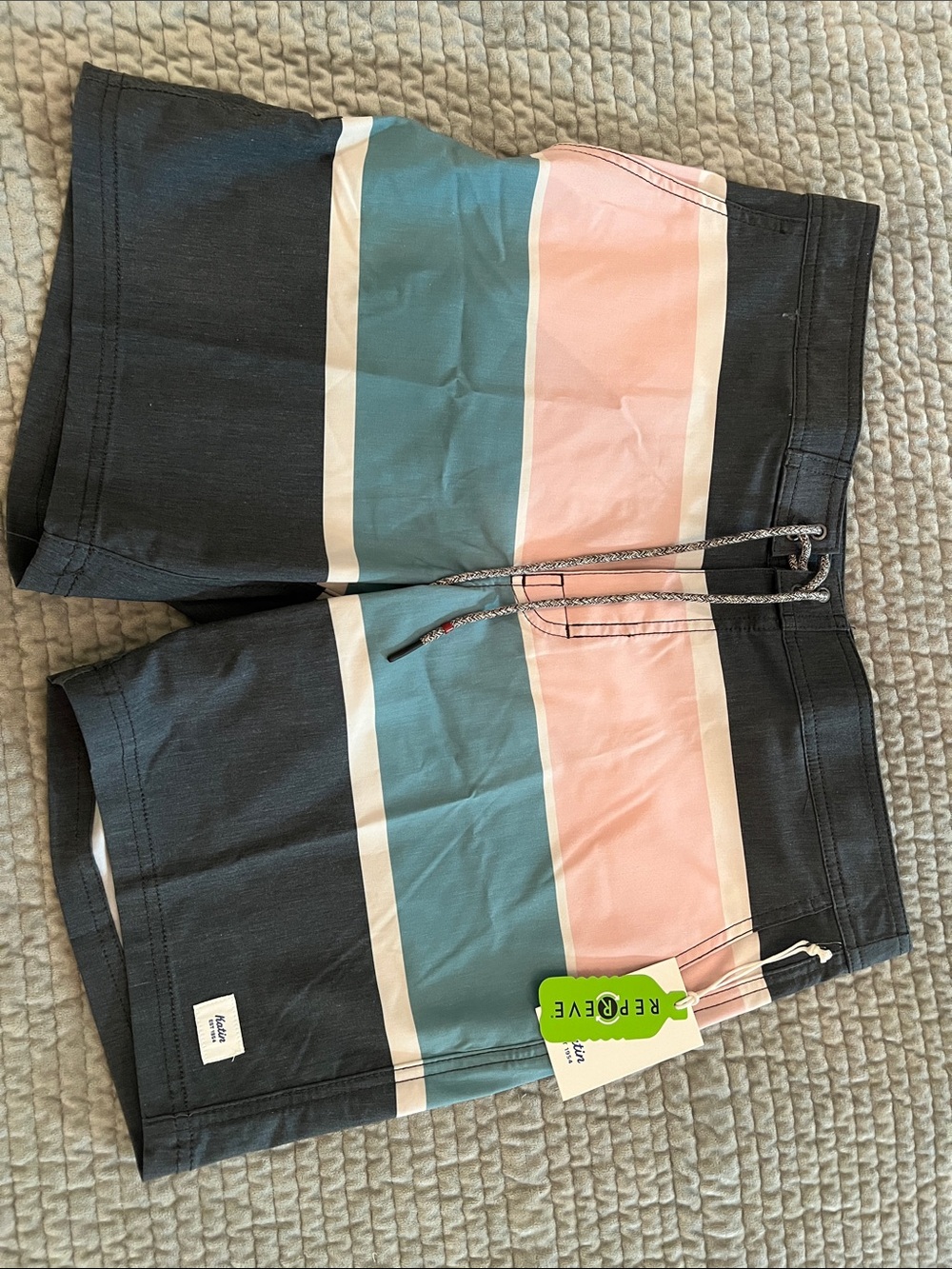 Katin Men's Gray, Teal & Pink Striped Swim Trunks